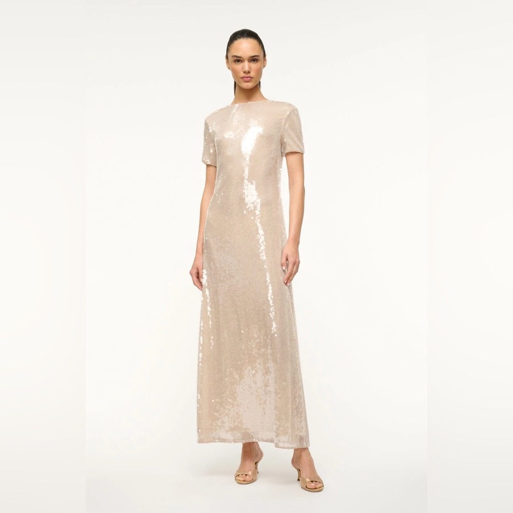 Staud Small Safi Sequined Maxi Dress Moon Nude Off-White